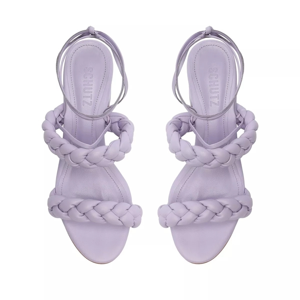 SCHUTZ Zarda Braided Lavender Block Heeled Tie Up Sandal Size 7 Women's